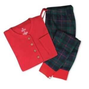 Honest 2pc 100%‎ Organic Cotton Women’s Holiday Pajamas, Sm, Plaid Red Green 2pc